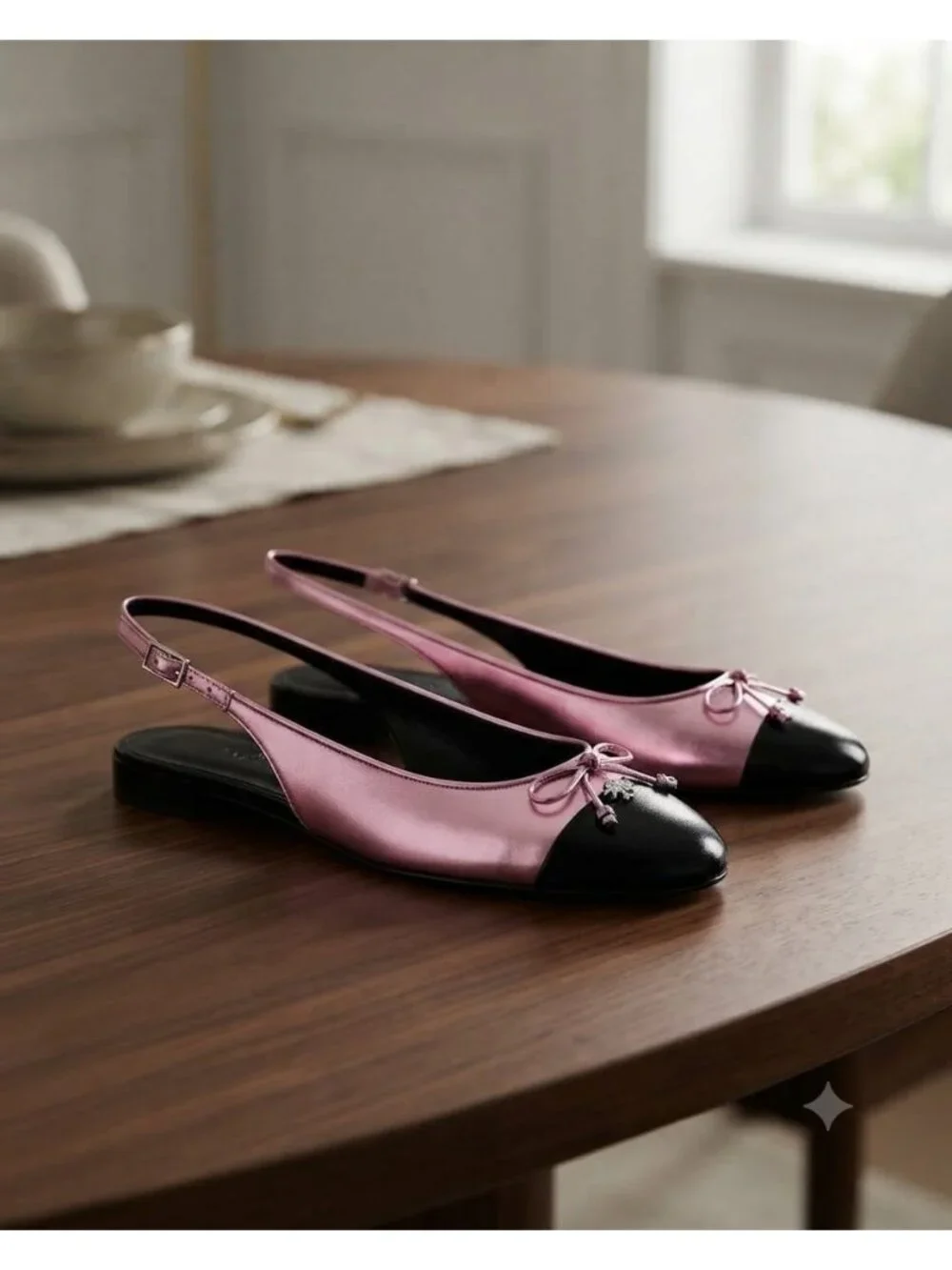 Tory Burch Slingback Ballet Flats Women's Size 6.5 Pink Metallic Leather Cap Toe